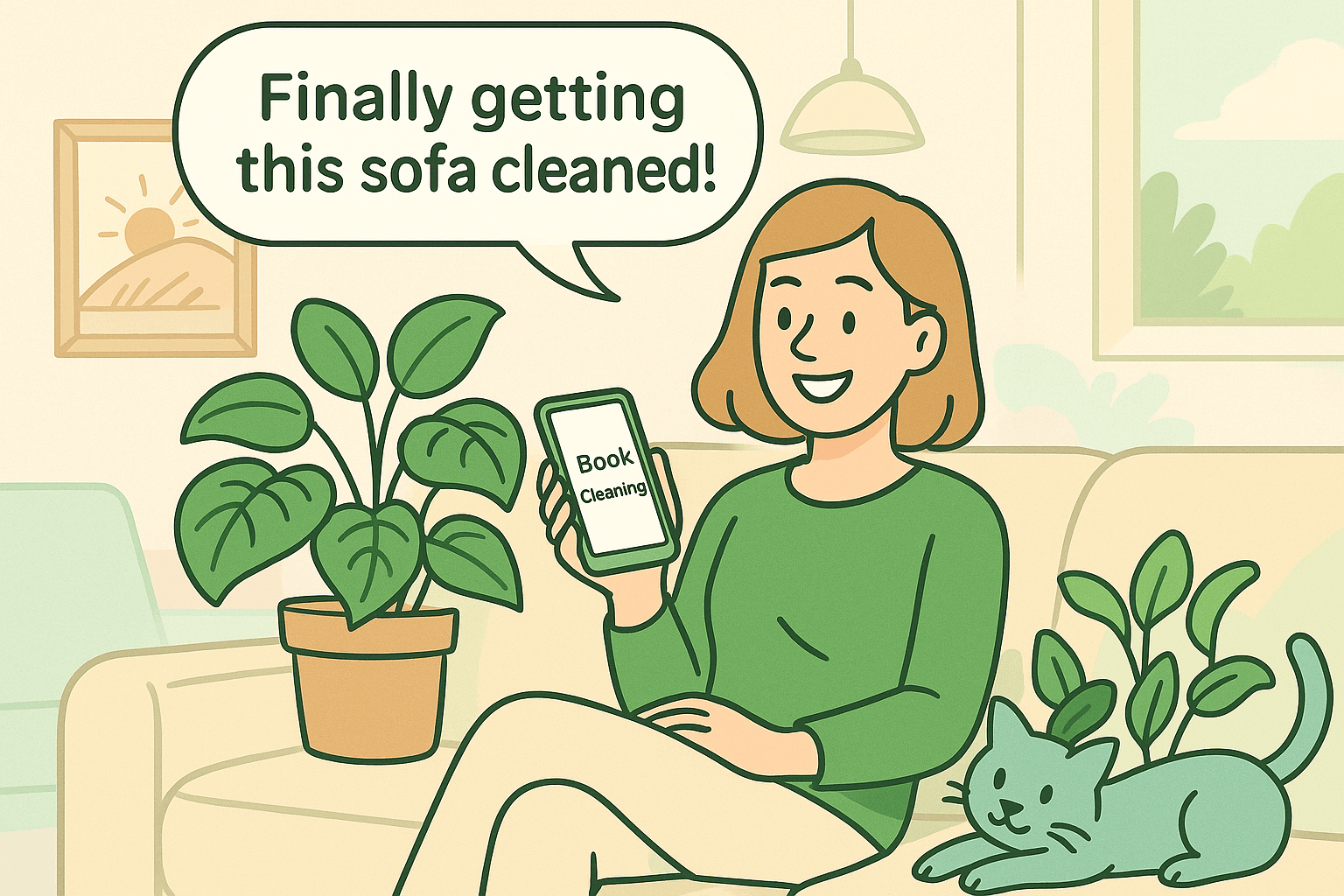 Client booking sofa cleaning via mobile app