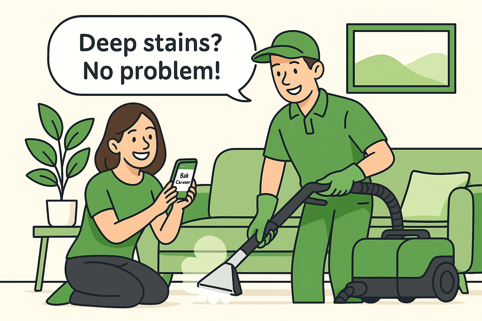 Technician steam-cleaning the upholstery with professional tools