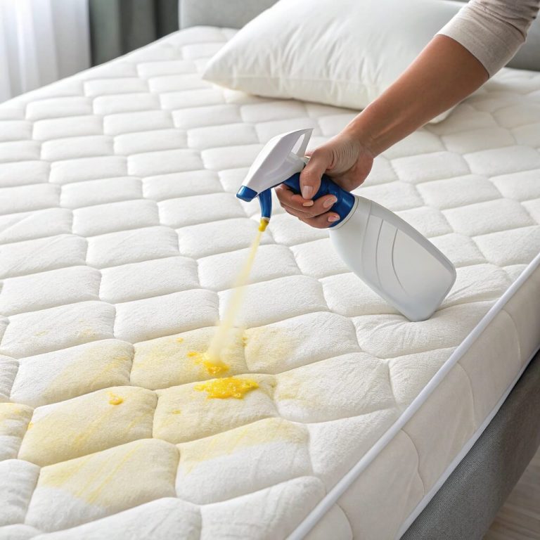 Removing a visible mattress stain with natural spray cleaner