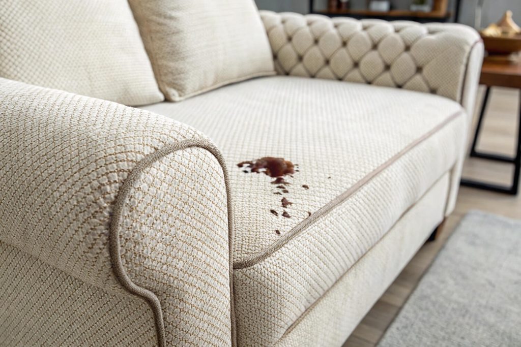 Tough stain on fabric upholstery close-up