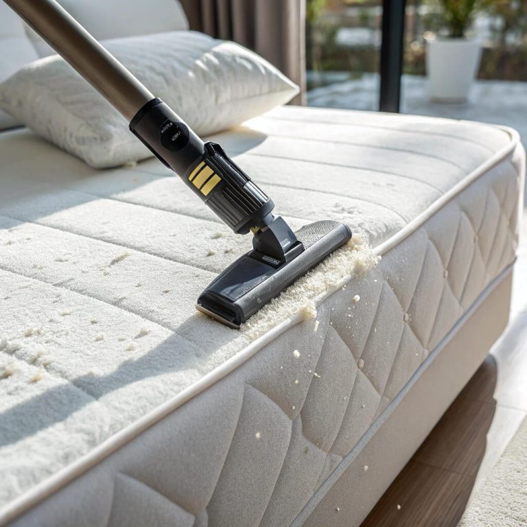 Vacuuming edge seams of mattress to remove dust and allergens